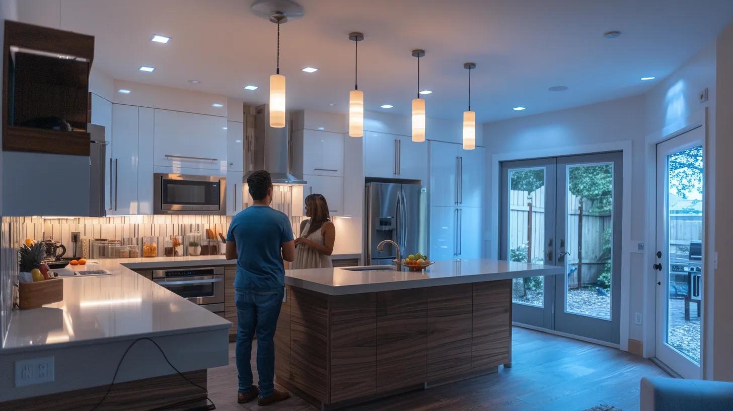 Kitchen Remodeling In Atlanta: How To Transform Your Space 10 a spacious, modern atlanta kitchen features sleek cabinets and polished countertops, highlighted by stylish pendant lighting, as a couple inspects their freshly remodeled space, radiating joy and satisfaction.