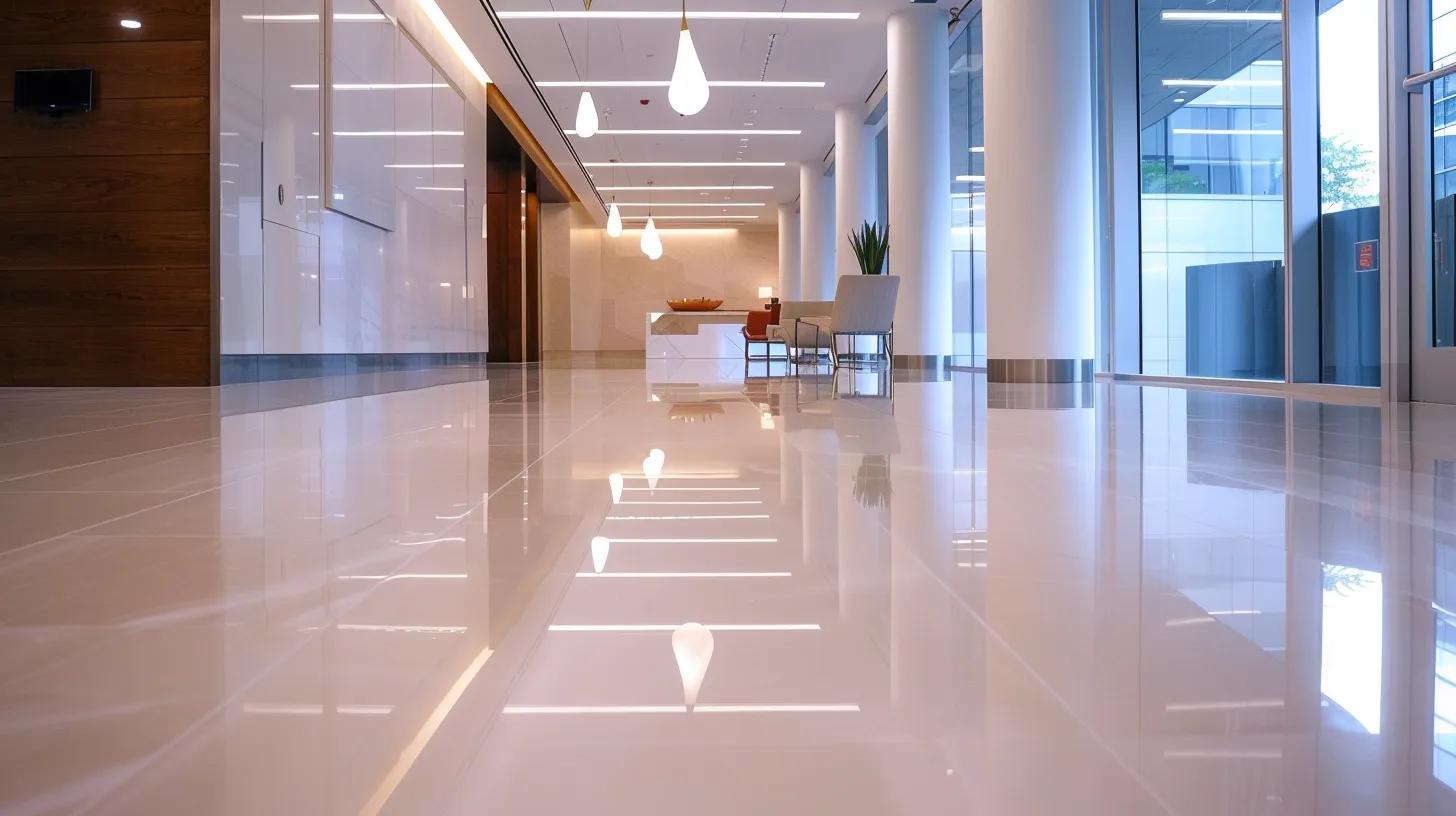 Tile Flooring Installation: Why It’s A Great Choice For Atlanta Homes 16 a sleek, modern tile flooring installation in an upscale atlanta office space, showcasing meticulously arranged tiles with precision tools and equipment, under bright, focused artificial lighting.