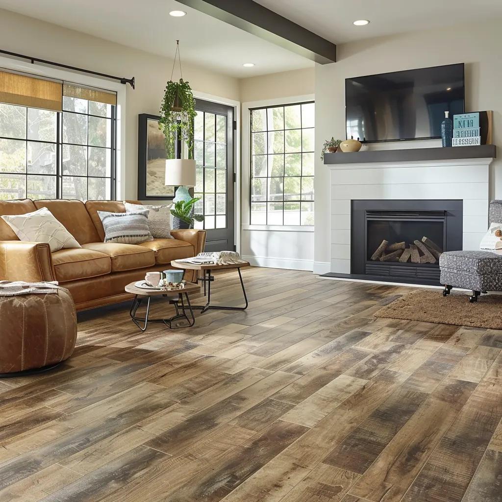 Durable and stylish flooring options in a family living room with kids and pets