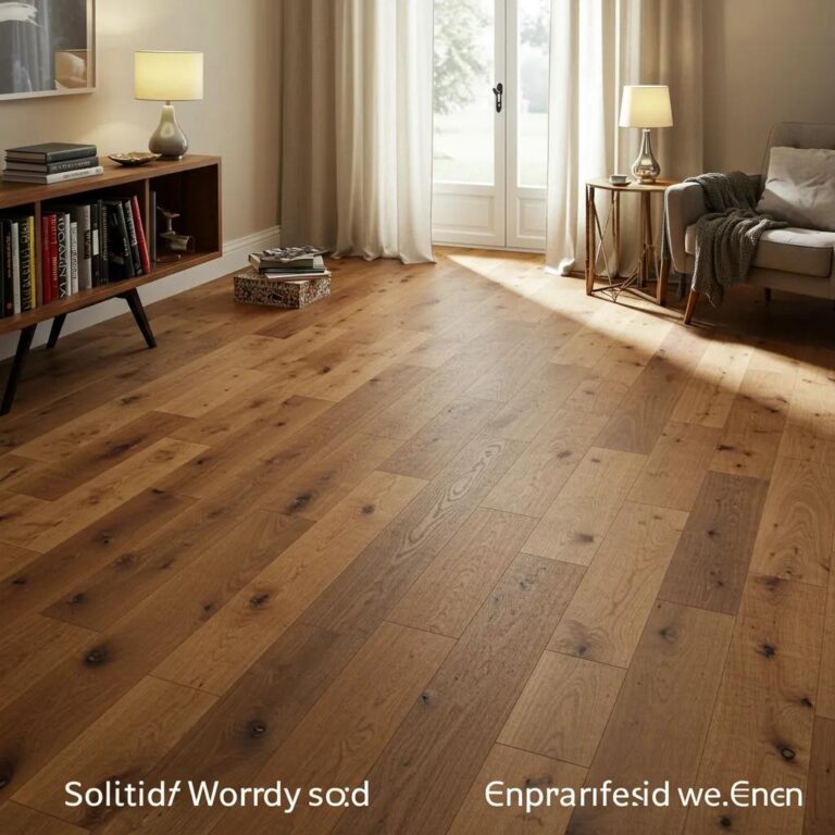 A beautiful Atlanta living room showcasing the distinct textures and rich tones of both solid hardwood and engineered wood flooring