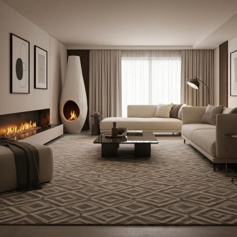 Cozy living room with a stylish carpet showcasing modern interior design trends