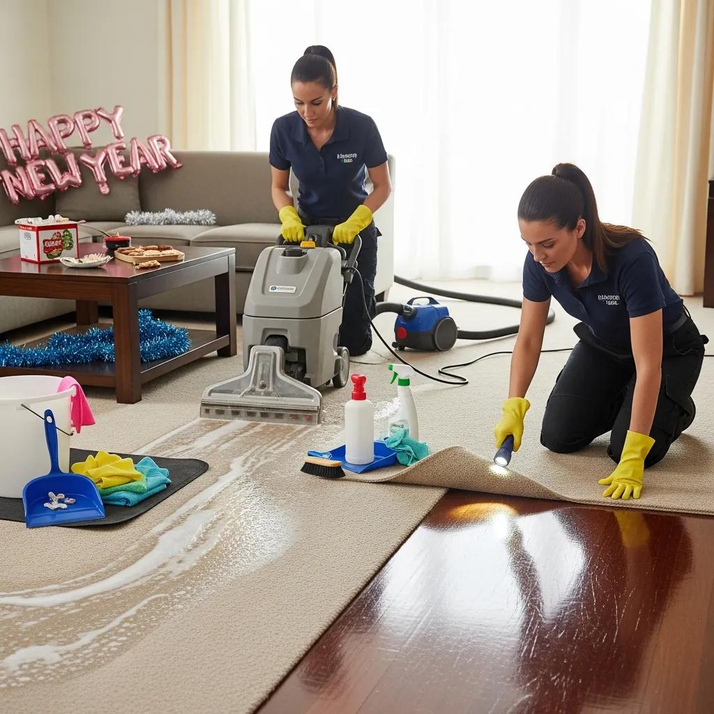Professional technician restoring and deep cleaning floors after holiday gatherings
