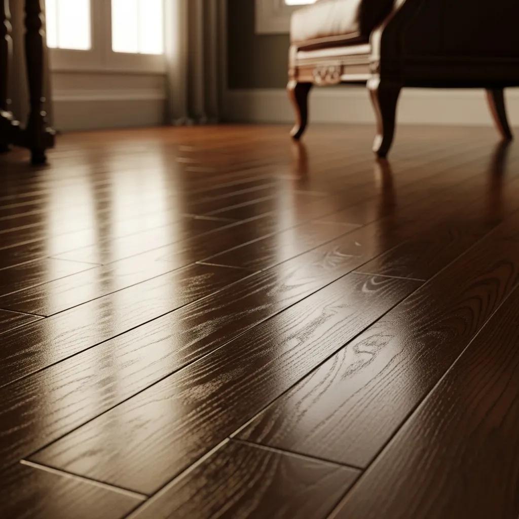 Close-up of durable hardwood flooring showcasing texture and shine in a stylish interior