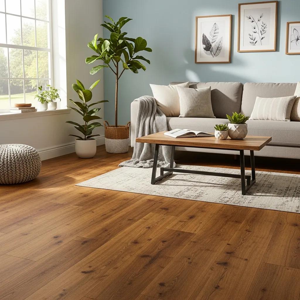 Cozy living room with laminate flooring, showcasing its aesthetic appeal and versatility
