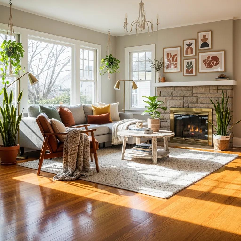 Elegant living room with hardwood flooring highlighting aesthetic appeal and warmth