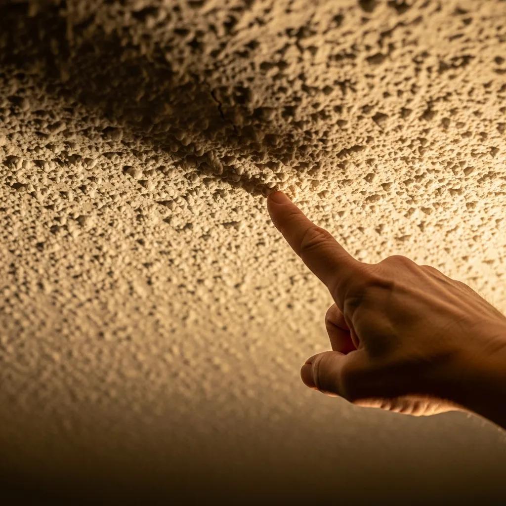 Close-up of a popcorn ceiling texture indicating potential asbestos presence
