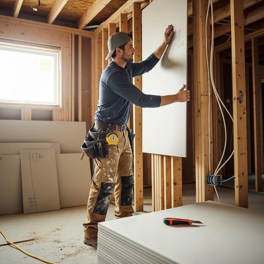Drywall Vs Plaster: What Homeowners Should Know 2 Craftsman installing drywall in a home, showcasing the installation process