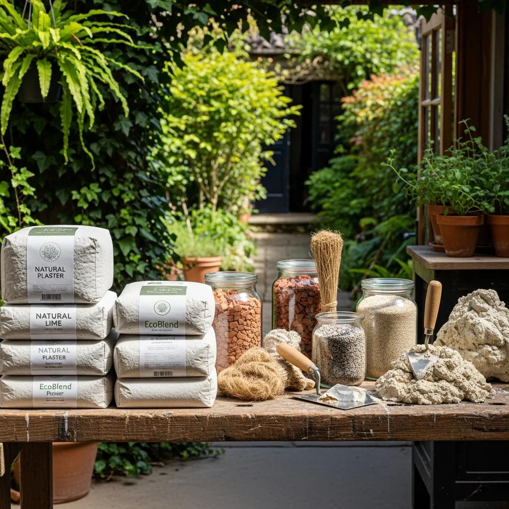 Drywall Vs Plaster: What Homeowners Should Know 5 Eco-friendly plaster materials displayed in a natural setting, highlighting sustainability