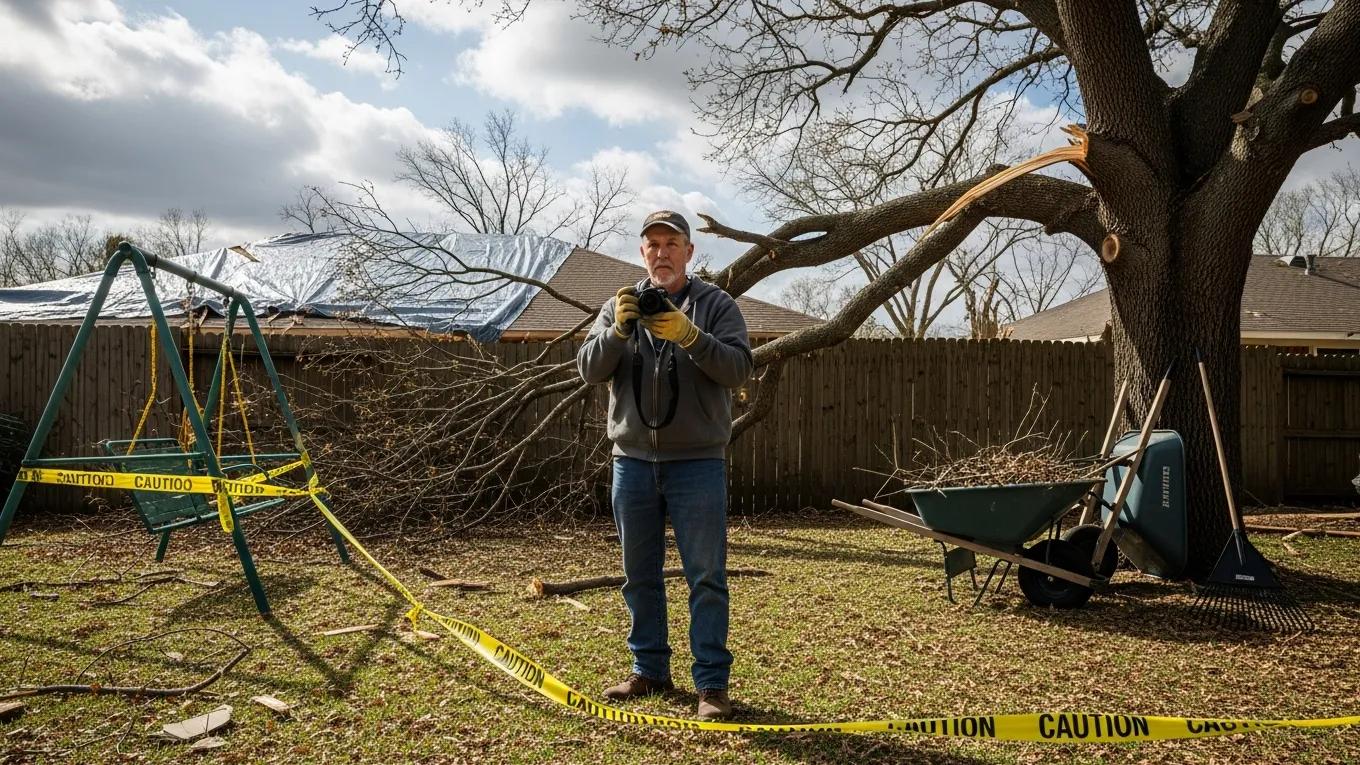 Storm Prep For Atlanta Homes: Emergency Tips And Recovery Strategies 5 Homeowner assessing storm damage for recovery and restoration